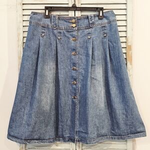 RETRO 90s JEANS PLEATED BUTTON FRONT DENIM SKIRT Y2k Rodeo Western Cowgirl 80s